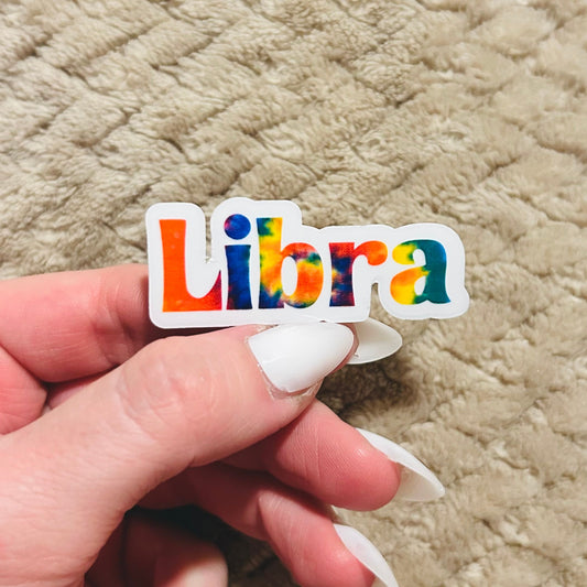 groovy tie-dye libra zodiac sticker  |  clear border rainbow astrological sign sticker