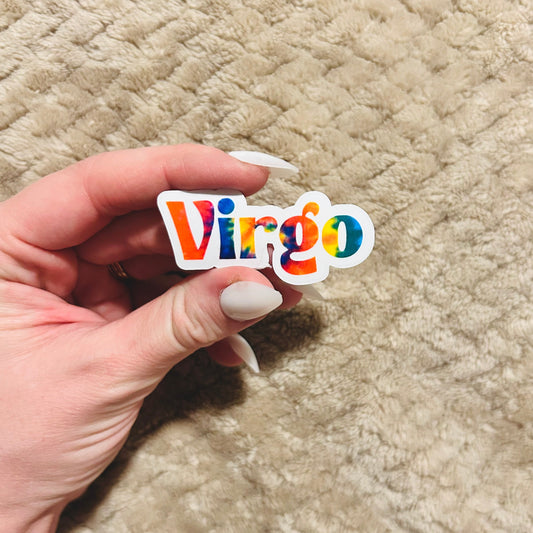 groovy tie-dye virgo zodiac sticker  |  clear border rainbow astrological sign sticker