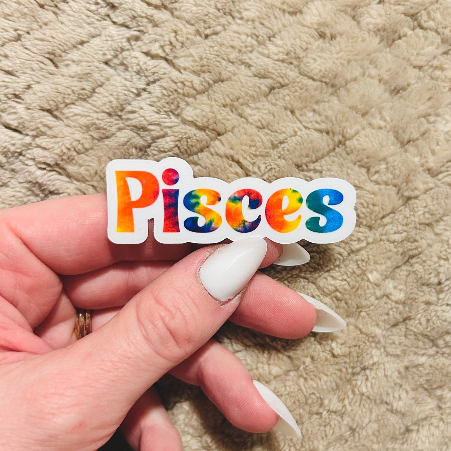 groovy tie-dye pisces zodiac sticker  |  clear border rainbow astrological sign sticker