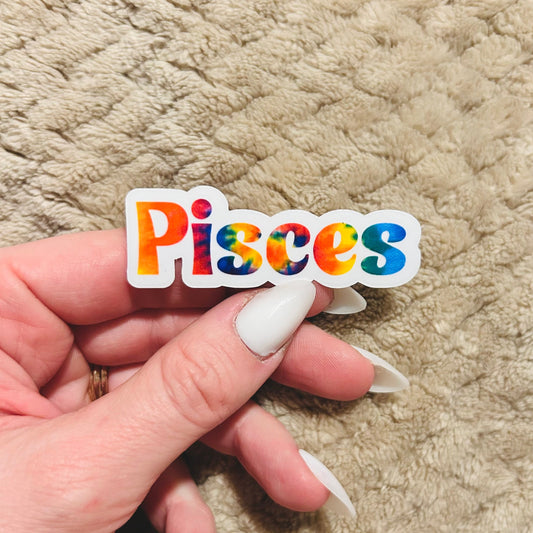 groovy tie-dye pisces zodiac sticker  |  clear border rainbow astrological sign sticker
