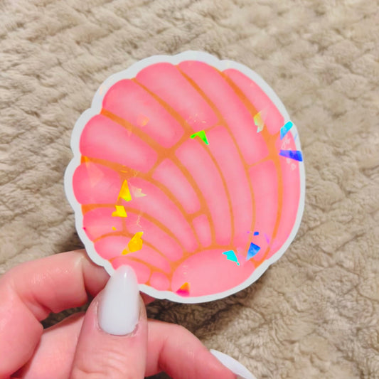 pink concha sticker  |  holographic concha sticker (CHIRLA collection)