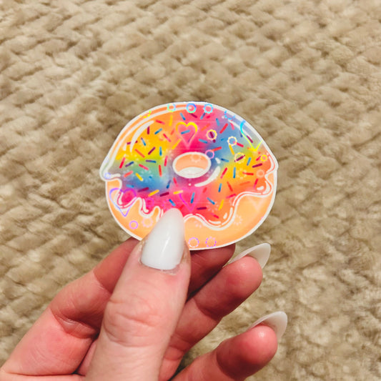 holographic rainbow donut sticker | rainbow lgbtqia+ pride sticker