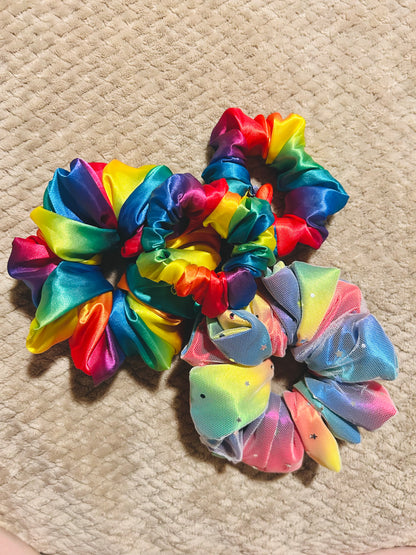 luxe oversized celestial rainbow pride scrunchie  |  rainbow  lgbtqia+ hair scrunchie