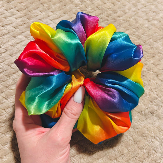 oversized vivid rainbow pride scrunchie  |  rainbow lgbtqia+ hair scrunchie