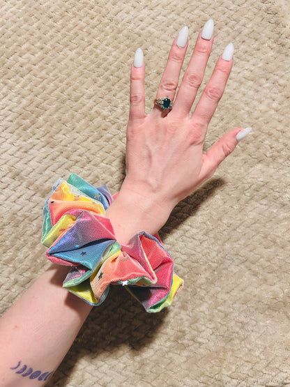 luxe oversized celestial rainbow pride scrunchie  |  rainbow  lgbtqia+ hair scrunchie