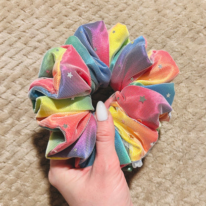 luxe oversized celestial rainbow pride scrunchie  |  rainbow  lgbtqia+ hair scrunchie