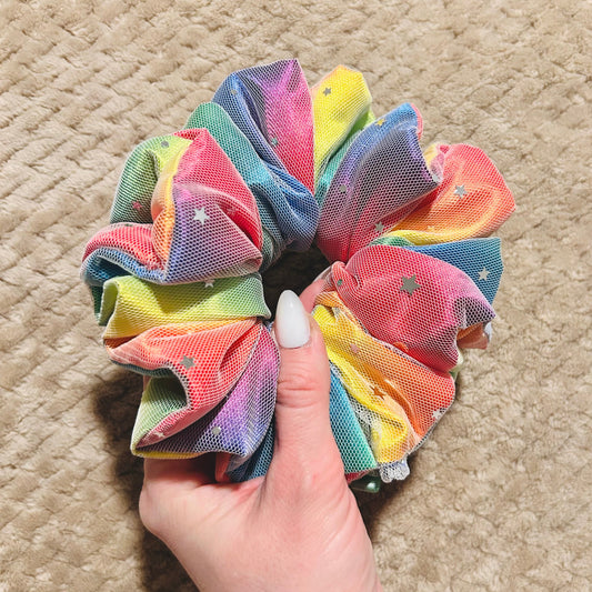 luxe oversized celestial rainbow pride scrunchie  |  rainbow  lgbtqia+ hair scrunchie