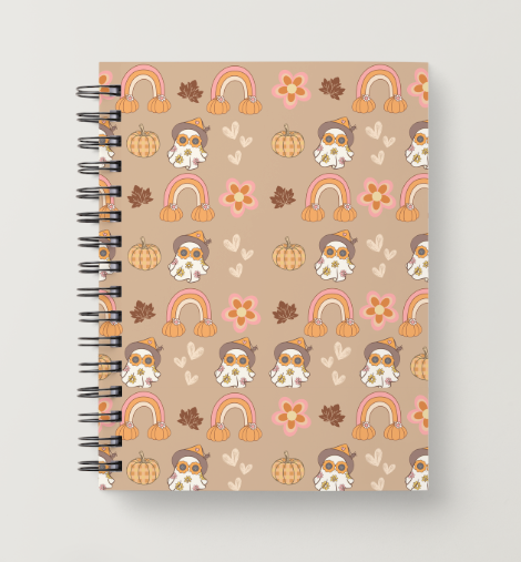 cute autumn ghosts digital seamless pattern | retro groovy fall print at home downloadable digital pattern