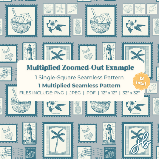 coastal chic digital seamless pattern | seaside stamps print at home downloadable digital pattern