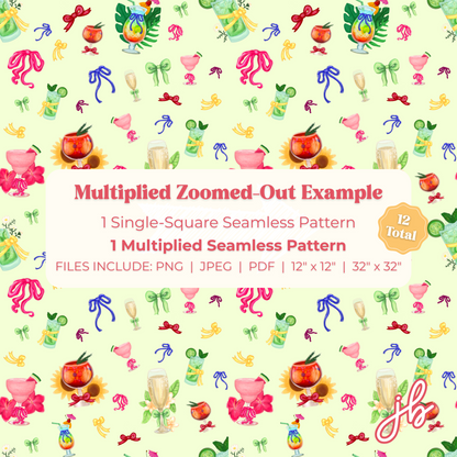 coquette cocktails fruity digital seamless pattern | summer drinks print at home downloadable digital pattern