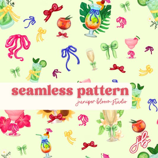 coquette cocktails fruity digital seamless pattern | summer drinks print at home downloadable digital pattern
