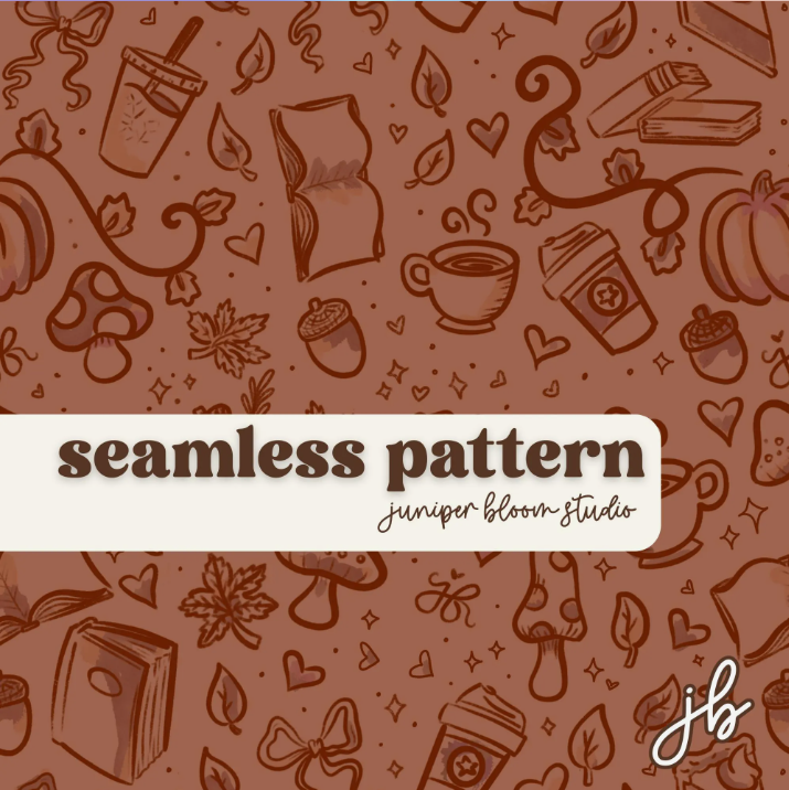 sketched autumn digital seamless pattern | cozy fall print at home downloadable digital pattern