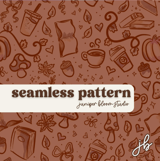 sketched autumn digital seamless pattern | cozy fall print at home downloadable digital pattern