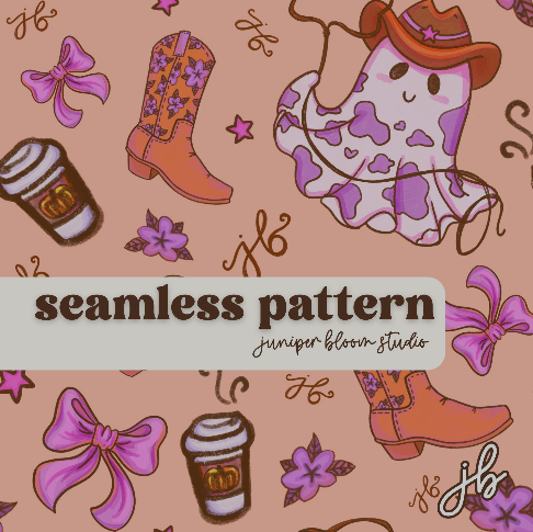 yeehaw ghosts digital seamless pattern | western halloween coquette ghosts print at home downloadable digital pattern