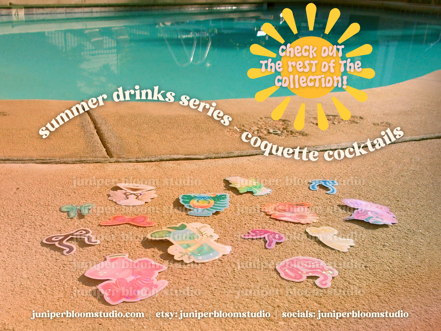 coquette island dream sticker | summer fruit drinks and bows holographic sticker
