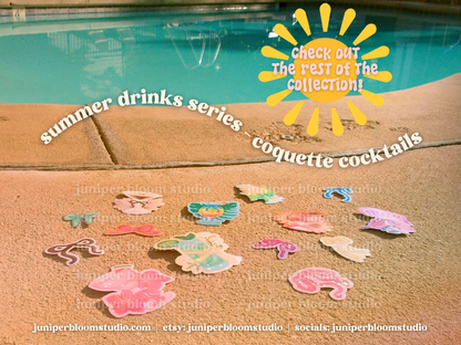 coquette island dream sticker | summer fruit drinks and bows holographic sticker