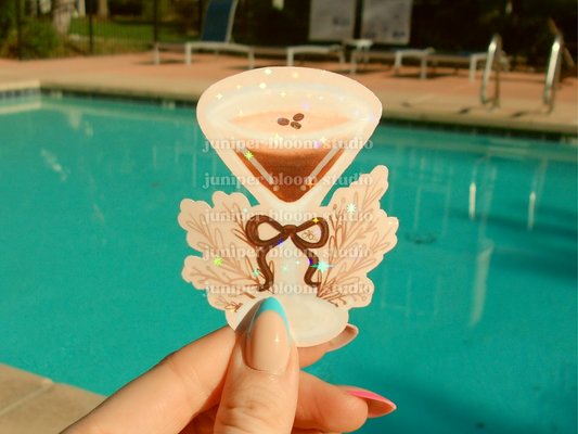 coquette espresso martini sticker | summer drinks and bows holographic sticker
