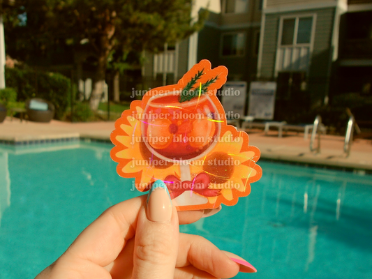 coquette sunflowers and sangria sticker | summer drinks and bows holographic sticker