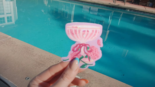coquette rosé and roses sticker | summer drinks and bows holographic sticker