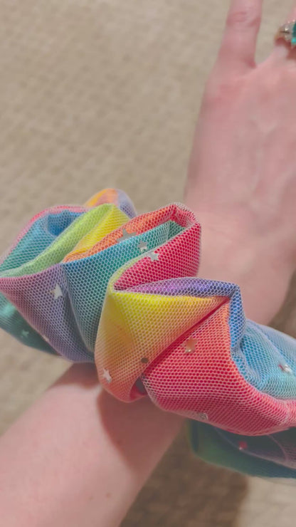 luxe oversized celestial rainbow pride scrunchie  |  rainbow  lgbtqia+ hair scrunchie