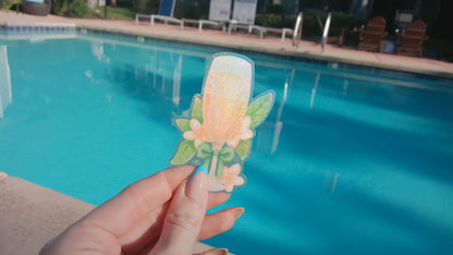 coquette champagne sticker | summer drinks and bows holographic sticker